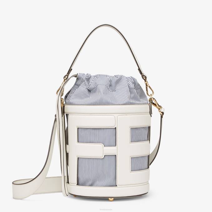 Women Leather And Striped Fabric Bag White Fendi Accessories 6RHH615