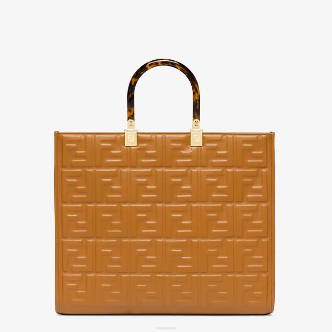 Women Leather Shopper With FF Motif Brown Fendi Accessories 6RHH758