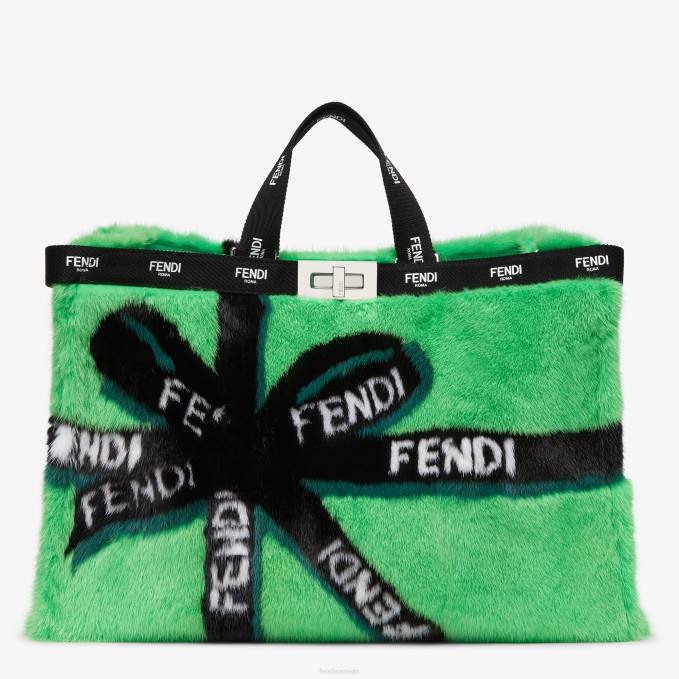 Women Mink Shopper With Ribbon Inlay Green Fendi Accessories 6RHH760