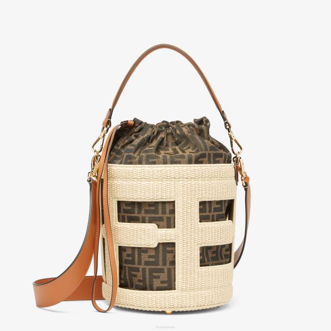 Women Natural Straw And FF Fabric Bag Beige Fendi Accessories 6RHH604