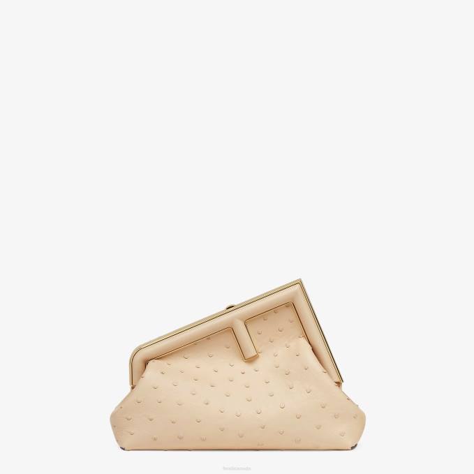 Women Ostrich Leather Bag Beige Fendi Accessories 6RHH856