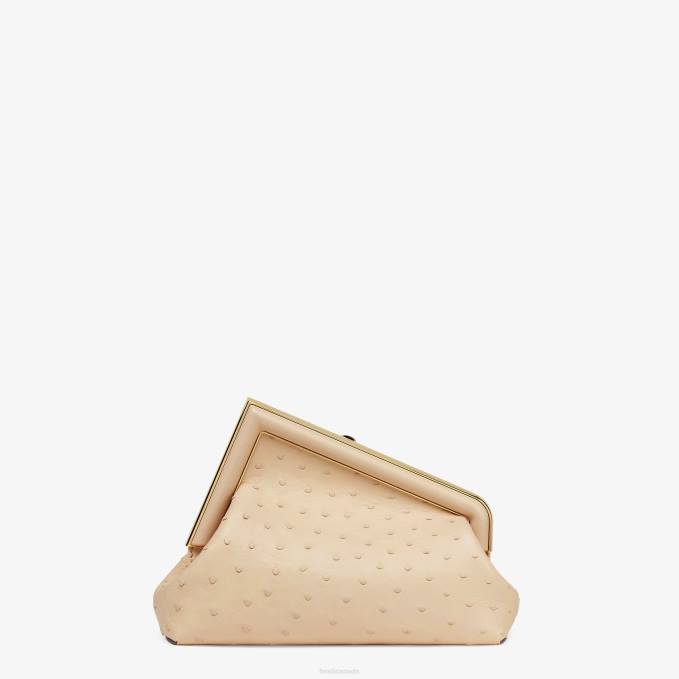 Women Ostrich Leather Bag Beige Fendi Accessories 6RHH856