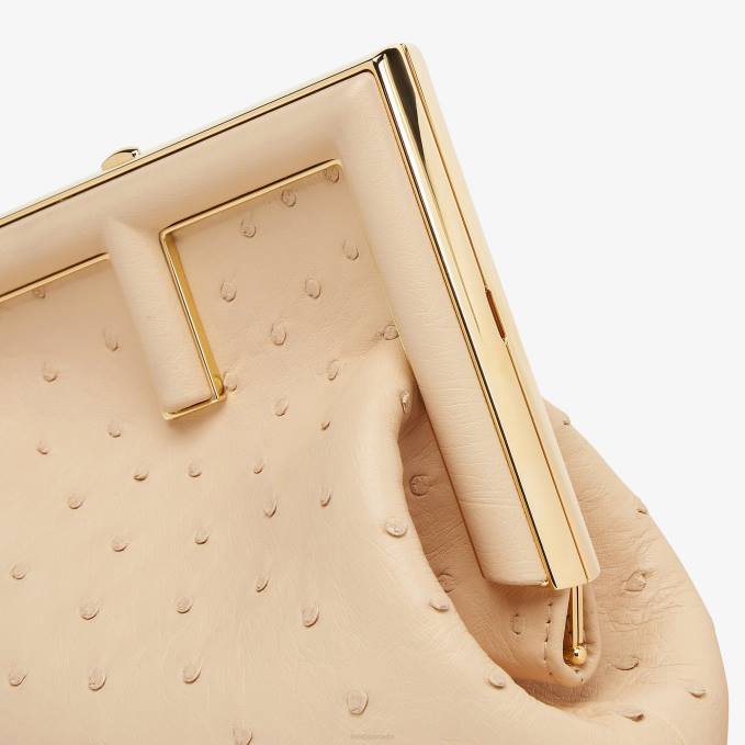 Women Ostrich Leather Bag Beige Fendi Accessories 6RHH856
