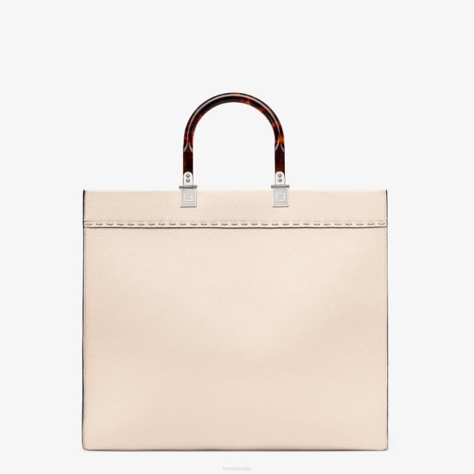 Women Pale Full Grain Leather Shopper Pink Fendi Accessories 6RHH848