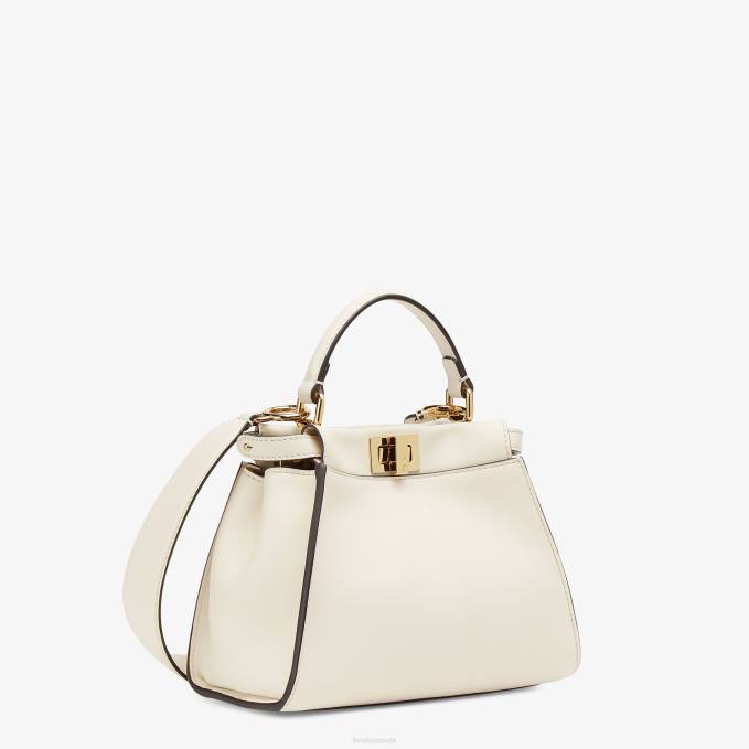Women Peekaboo Mini Leather Bag White Fendi Accessories 6RHH916
