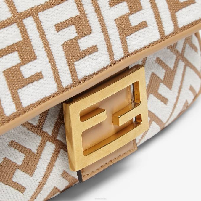 Women RaFFia Bag With Tapestry Fabric FF Motif White Fendi Accessories 6RHH597