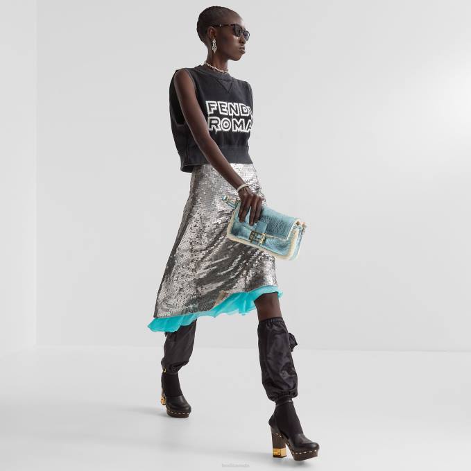 Women Re-Edition Bag In Lame Sheepskin Light blue Fendi Accessories 6RHH798