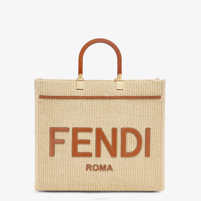 Women Shopper In Natural Straw Beige Fendi Accessories 6RHH594