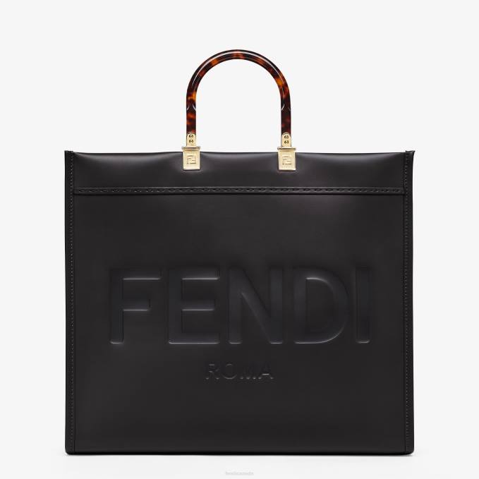 Women Sunshine Large Leather Shopper Black Fendi Accessories 6RHH581