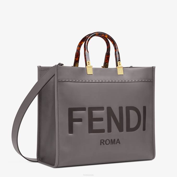 Women Sunshine Medium Leather Shopper Gray Fendi Accessories 6RHH884