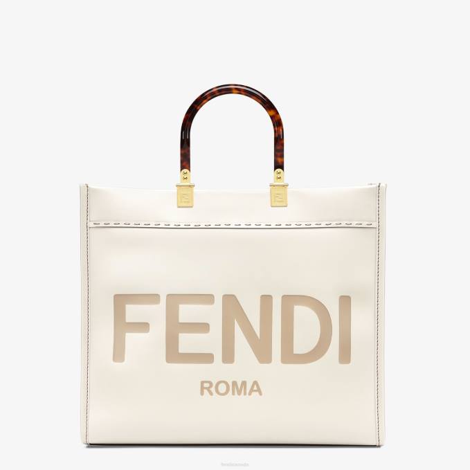 Women Sunshine Medium Leather Shopper White Fendi Accessories 6RHH643