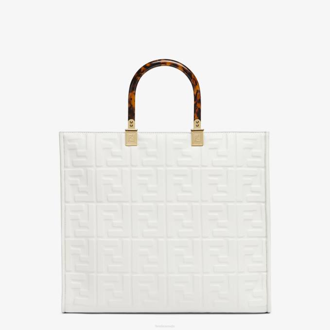 Women Sunshine Medium Leather Shopper White Fendi Accessories 6RHH764
