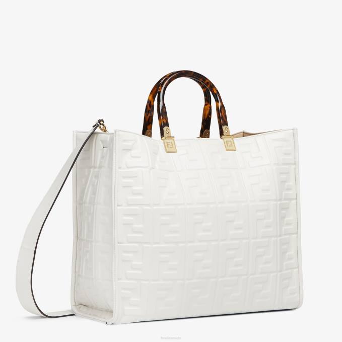 Women Sunshine Medium Leather Shopper White Fendi Accessories 6RHH764
