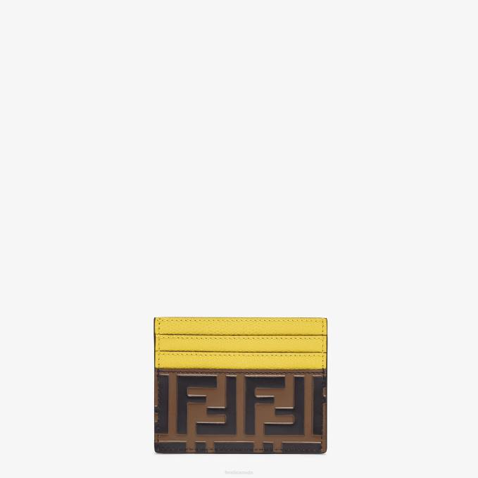 Women Leather Flat Card Holder Yellow Fendi Accessories 6RHH1580