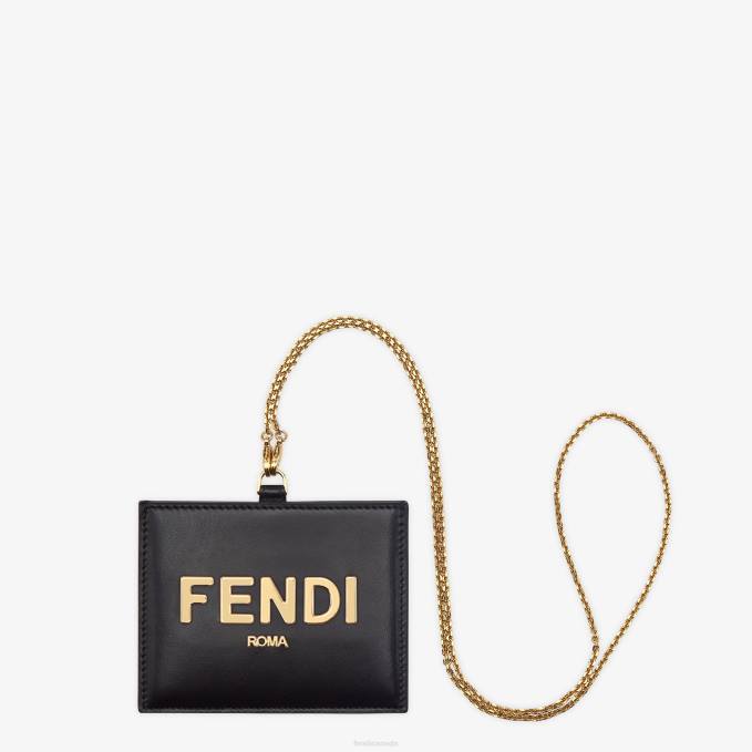 Women Leather Name Badge Black Fendi Accessories 6RHH1445