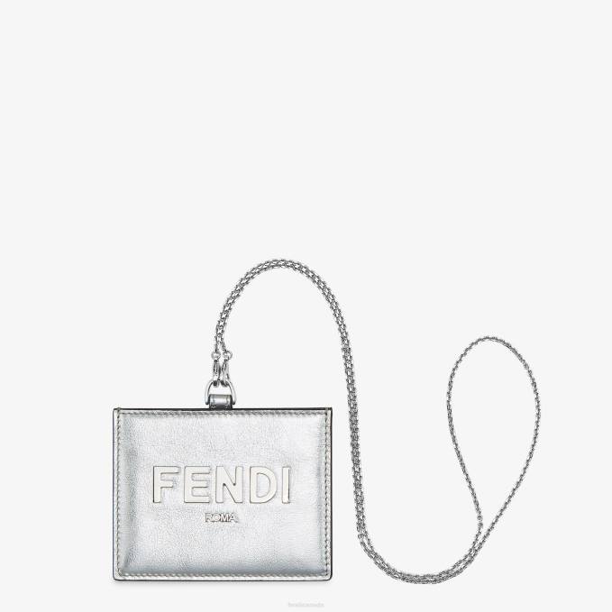 Women Leather Name Badge Holder Silver Fendi Accessories 6RHH1442