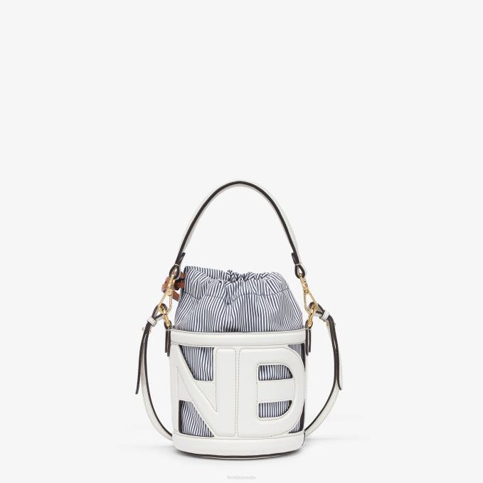Women Leather And Striped Fabric Mini-Bag White Fendi Accessories 6RHH614
