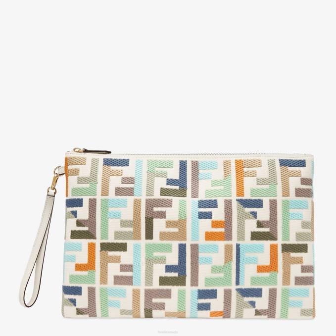 Women Canvas Pouch With FF Embroidery Multicolor Fendi Accessories 6RHH1519