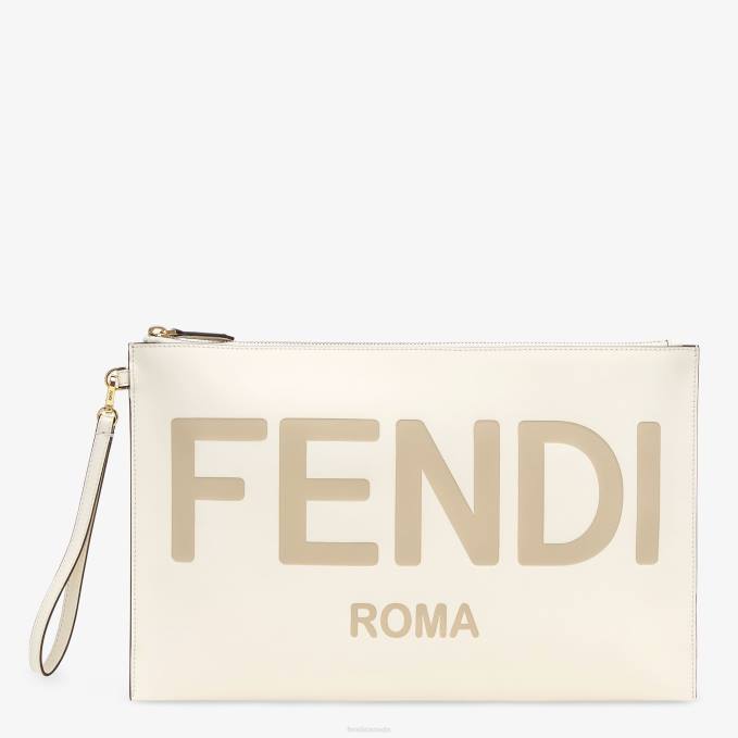 Women Flat Large Leather Pouch White Fendi Accessories 6RHH1563