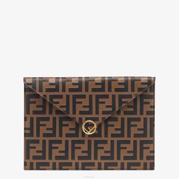 Women Flat Leather Pouch Brown Fendi Accessories 6RHH1476