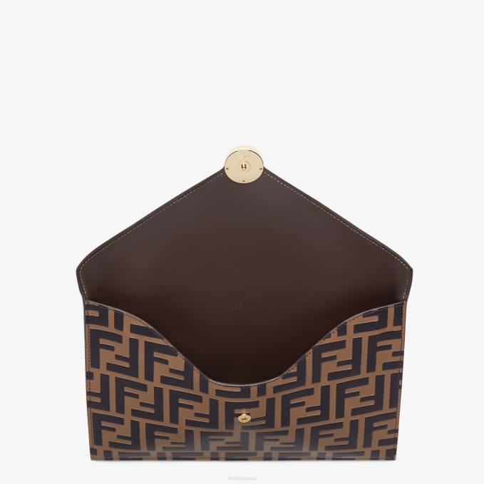 Women Flat Leather Pouch Brown Fendi Accessories 6RHH1476