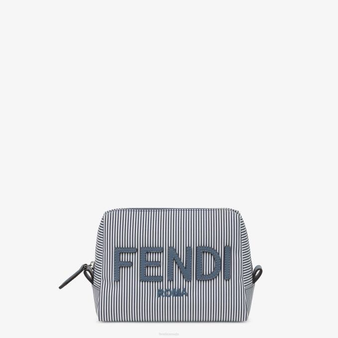 Women Striped Fabric Toiletries Case Blue Fendi Accessories 6RHH1455