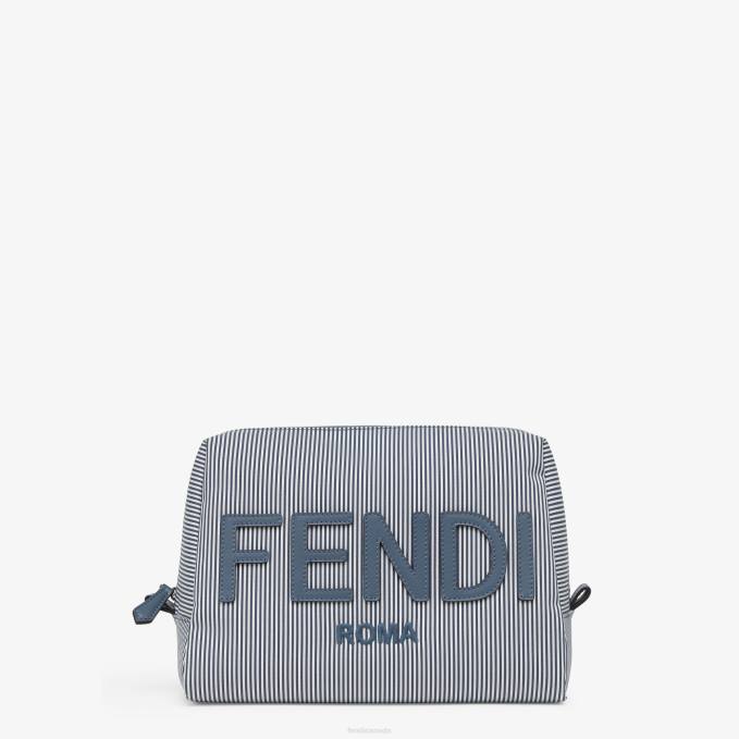 Women Striped Fabric Toiletries Case Blue Fendi Accessories 6RHH1456