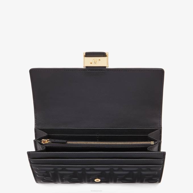 Women Baguette Continental Nappa Leather Wallet Black Fendi Accessories 6RHH1491