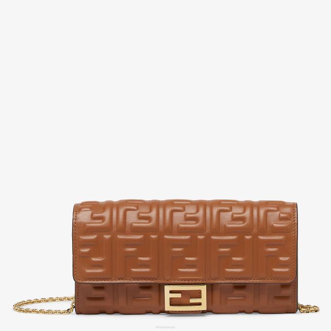 Women Baguette Continental With Chain Nappa Leather Wallet Brown Fendi Accessories 6RHH1441