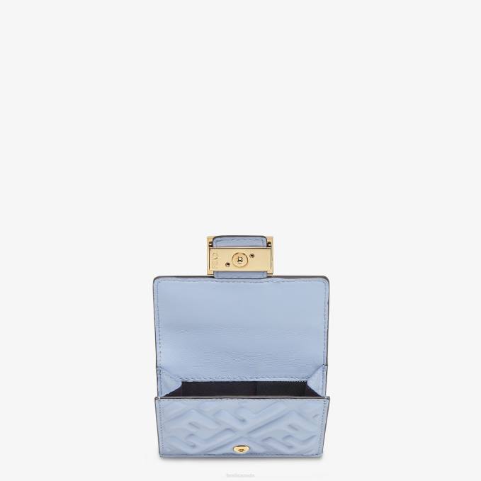 Women Baguette Micro Trifold Nappa Leather Wallet Light blue Fendi Accessories 6RHH1423