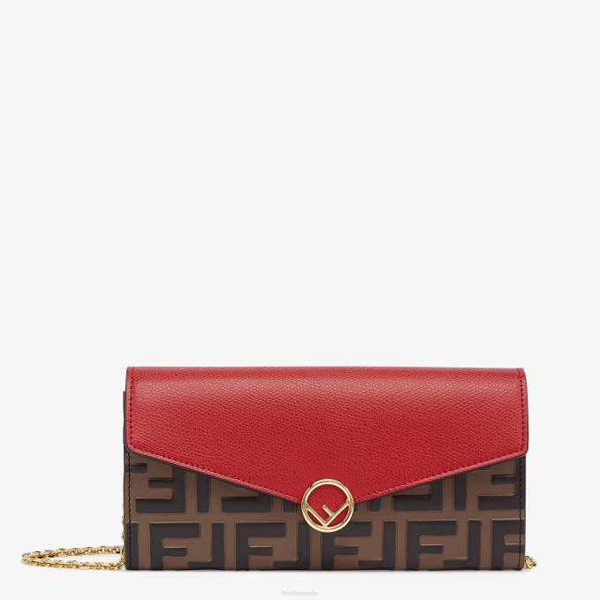 Women Continental With Chain Leather Wallet Red Fendi Accessories 6RHH1597