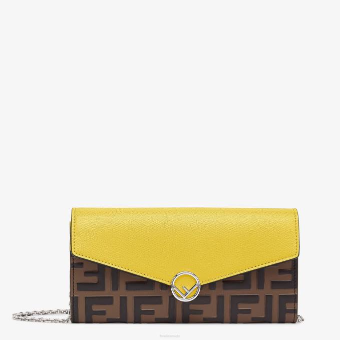 Women Continental With Chain Leather Wallet Yellow Fendi Accessories 6RHH1578
