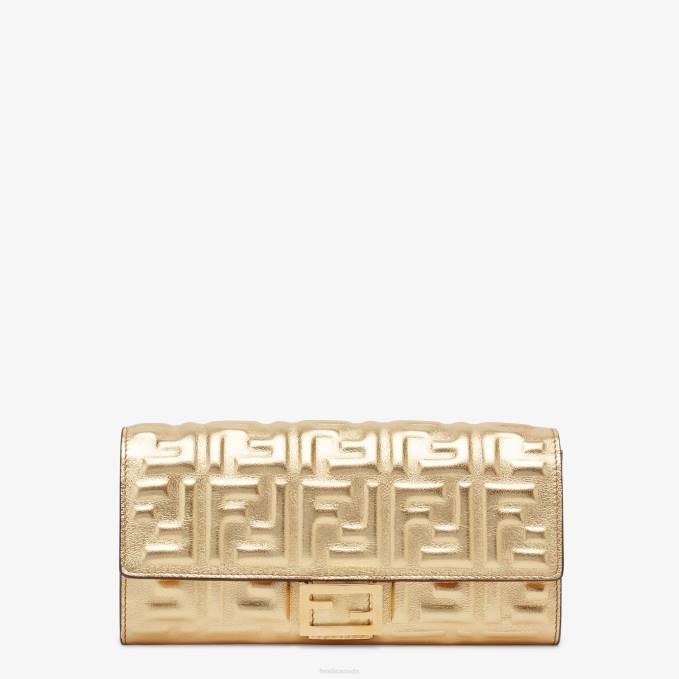 Women En Leather Wallet Gold Fendi Accessories 6RHH1576