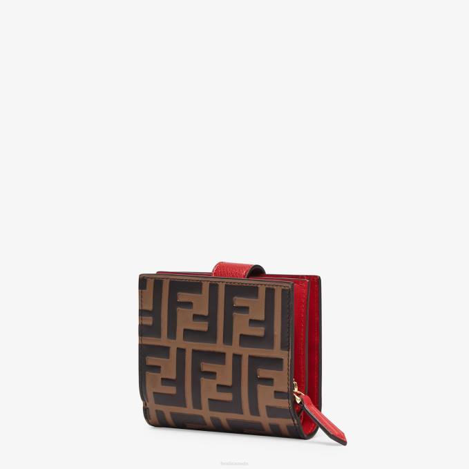 Women Leather Compact Wallet Brown Fendi Accessories 6RHH1594