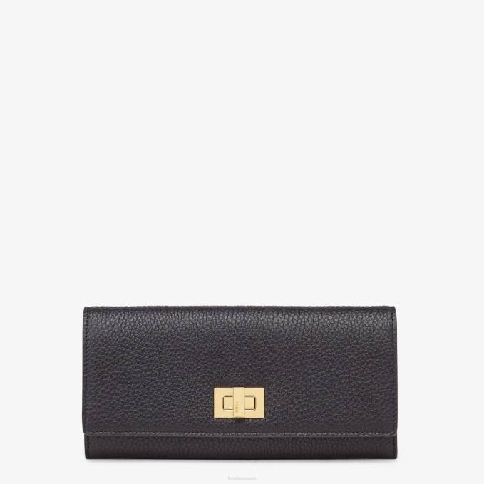 Women Peekaboo Continental Leather Wallet Black Fendi Accessories 6RHH1567