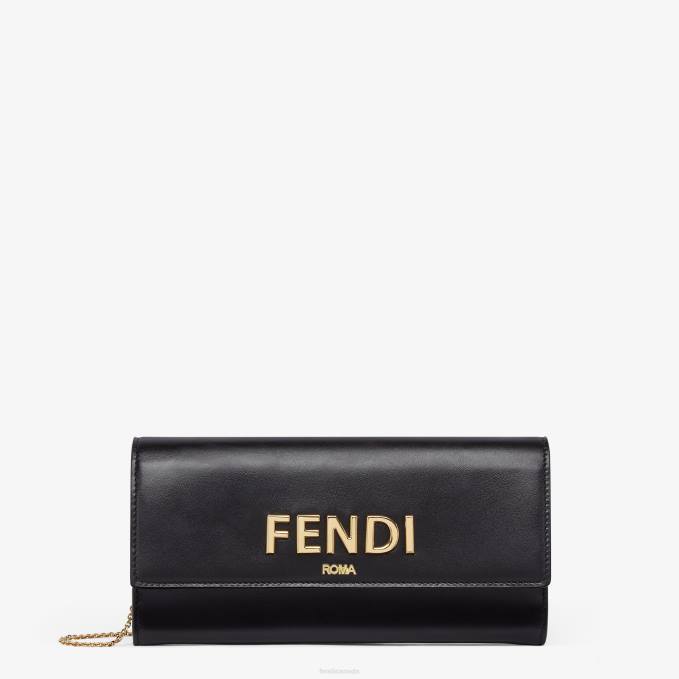 Women Roma Leather Wallet Black Fendi Accessories 6RHH1443