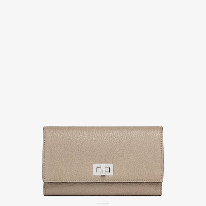 Women Trifold Leather Wallet Beige Fendi Accessories 6RHH1565