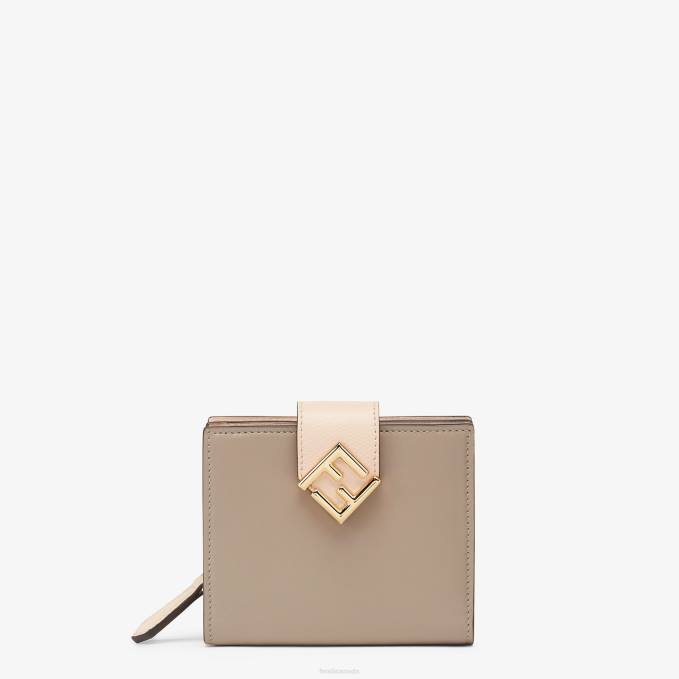 Women Two-Tone Dove And Leather Compact Wallet Multicolor Fendi Accessories 6RHH1458