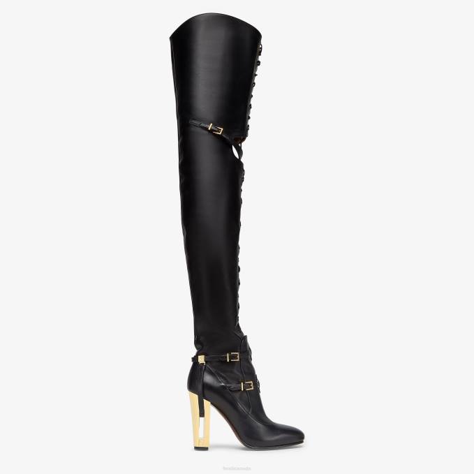 Women Leather High-Heeled Boots Black Fendi Shoes 6RHH1263