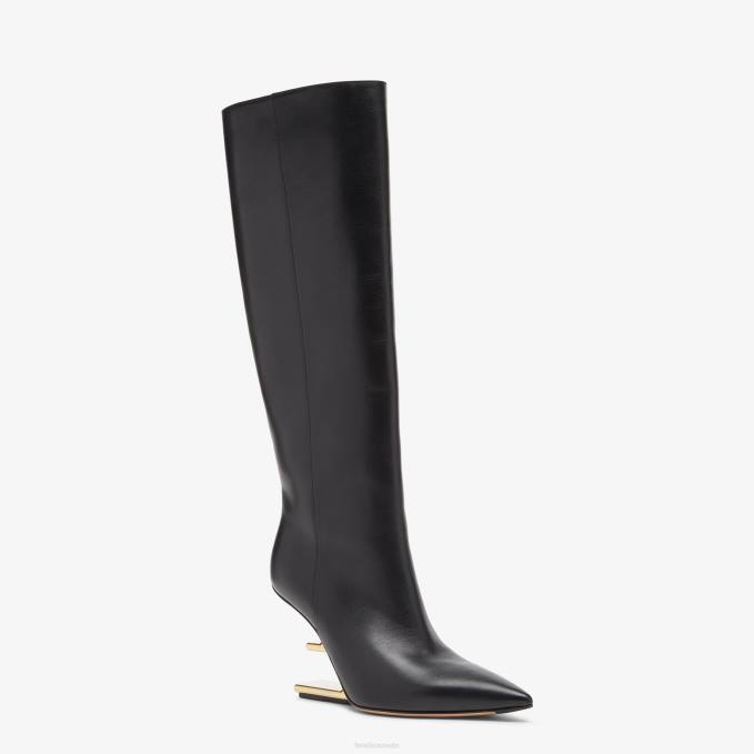 Women Leather, High-Heeled Boots Black Fendi Shoes 6RHH1356