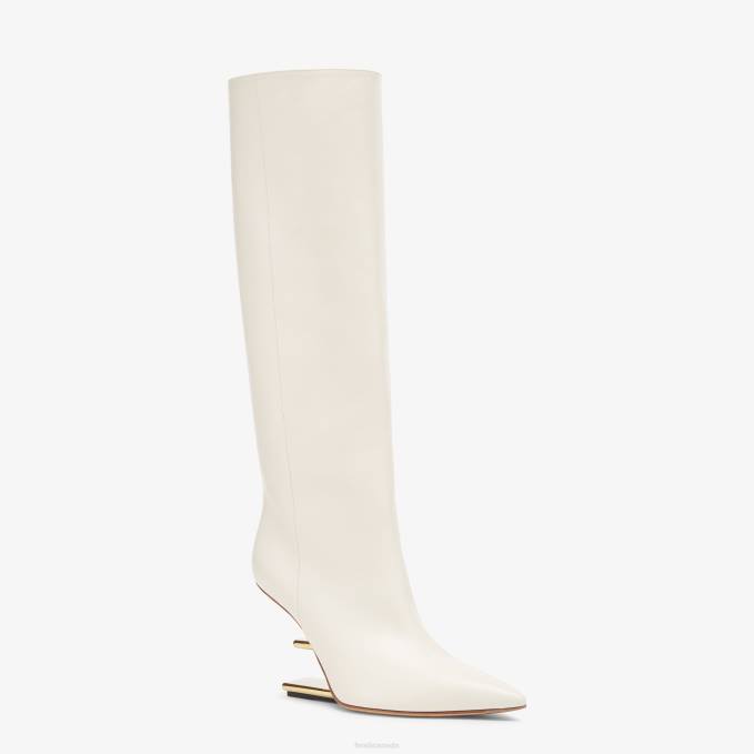 Women Leather High-Heeled Boots White Fendi Shoes 6RHH1355