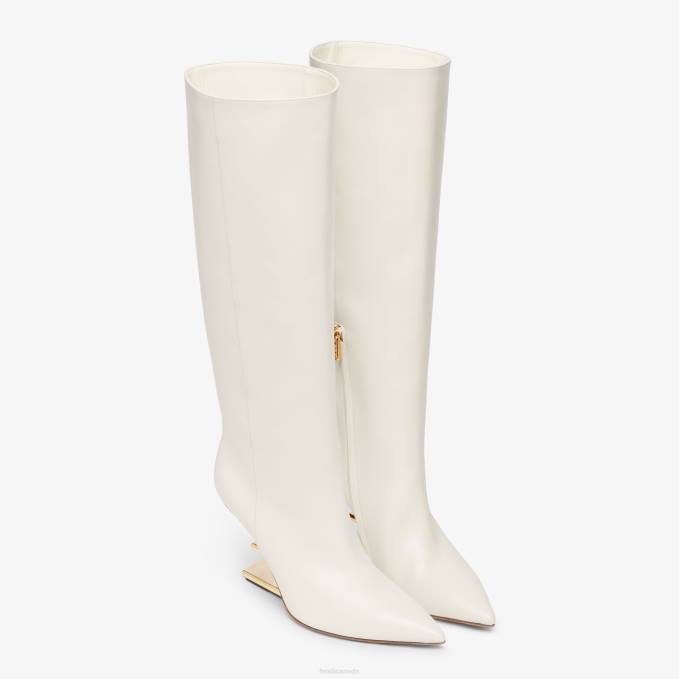Women Leather High-Heeled Boots White Fendi Shoes 6RHH1355
