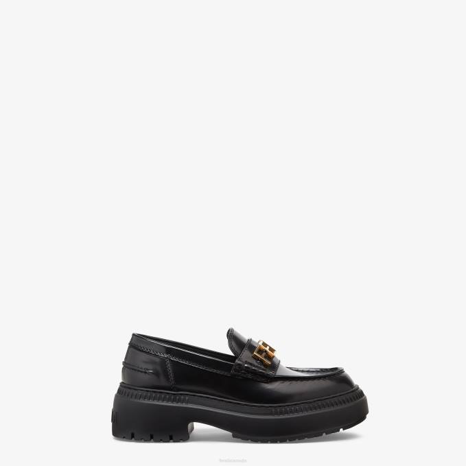 Women Leather Loafers Black Fendi Shoes 6RHH1363