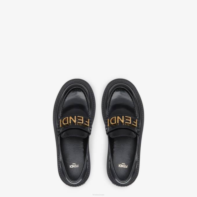 Women Leather Loafers Black Fendi Shoes 6RHH1363
