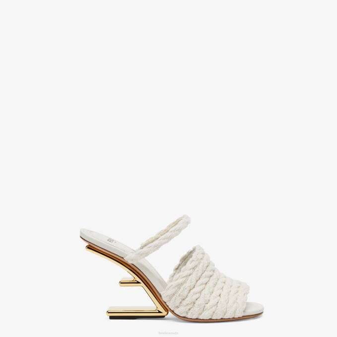 Women Fabric High-Heeled Sandals Beige Fendi Shoes 6RHH1309