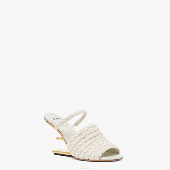 Women Fabric High-Heeled Sandals Beige Fendi Shoes 6RHH1309