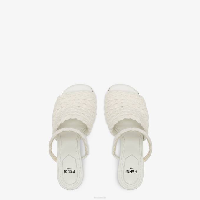 Women Fabric High-Heeled Sandals Beige Fendi Shoes 6RHH1309