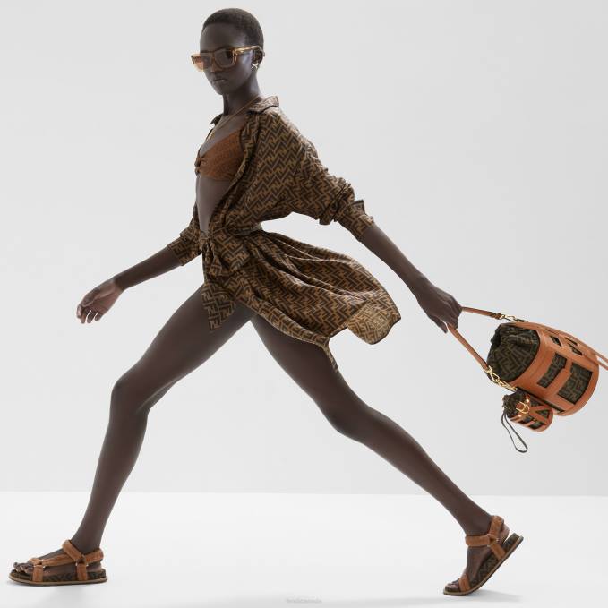 Women Fabric sandals Brown Fendi Shoes 6RHH1298