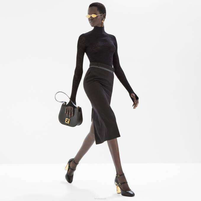 Women Leather High-Heeled Pumps Black Fendi Shoes 6RHH1261