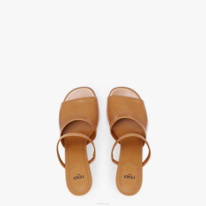 Women Leather High-Heeled Sandals Brown Fendi Shoes 6RHH1342